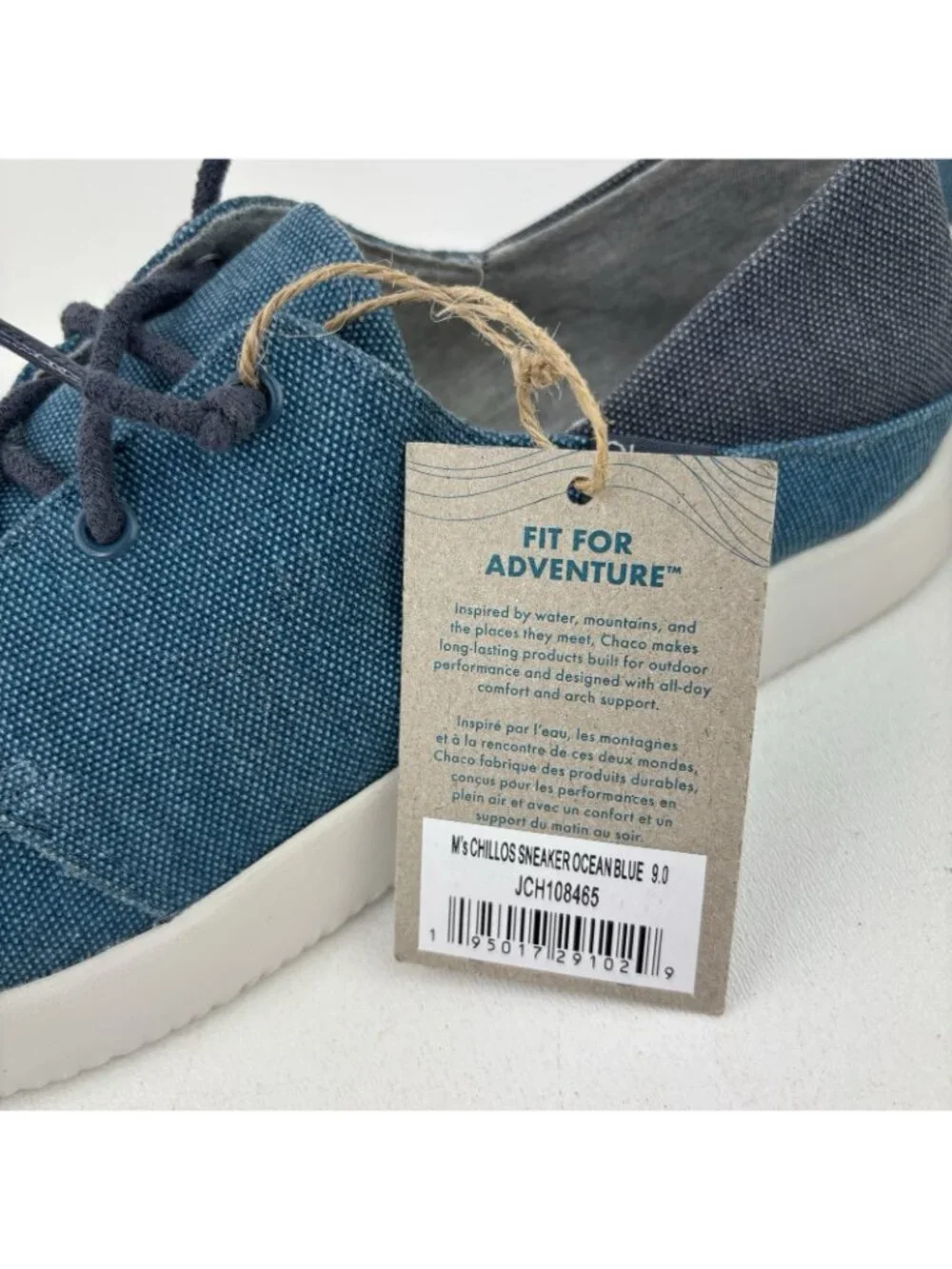 Chaco Chillos Sneaker Mens Sz 9 Slip on with Strings Ocean Blue Boat Canvas